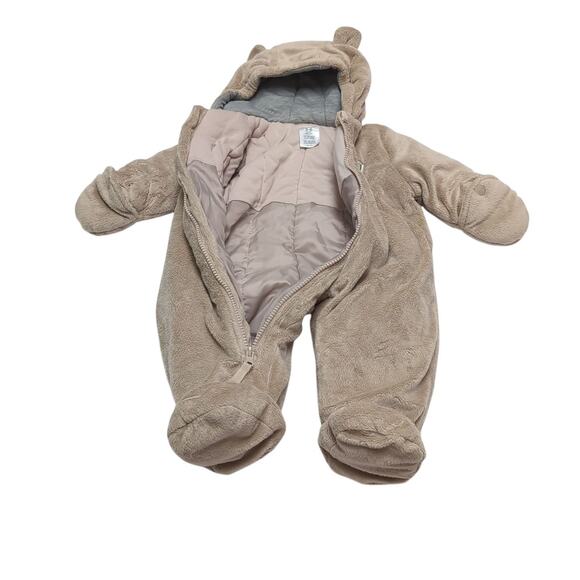 Carters Baby Pram 3-6 months Tan Bear Ears Full Zip Furry Little Explorer One Pc - Picture 3 of 10